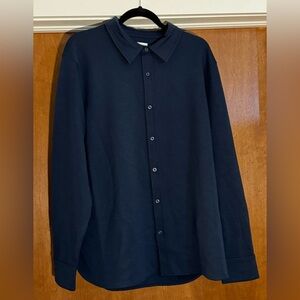 Nordstrom Men’s Shop Merino-Blend Knit Button-Up Shirt (Navy Iris Heather, XL)